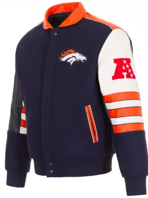 Men's Denver Broncos Von Miller Navy Wool Leather Jacket front