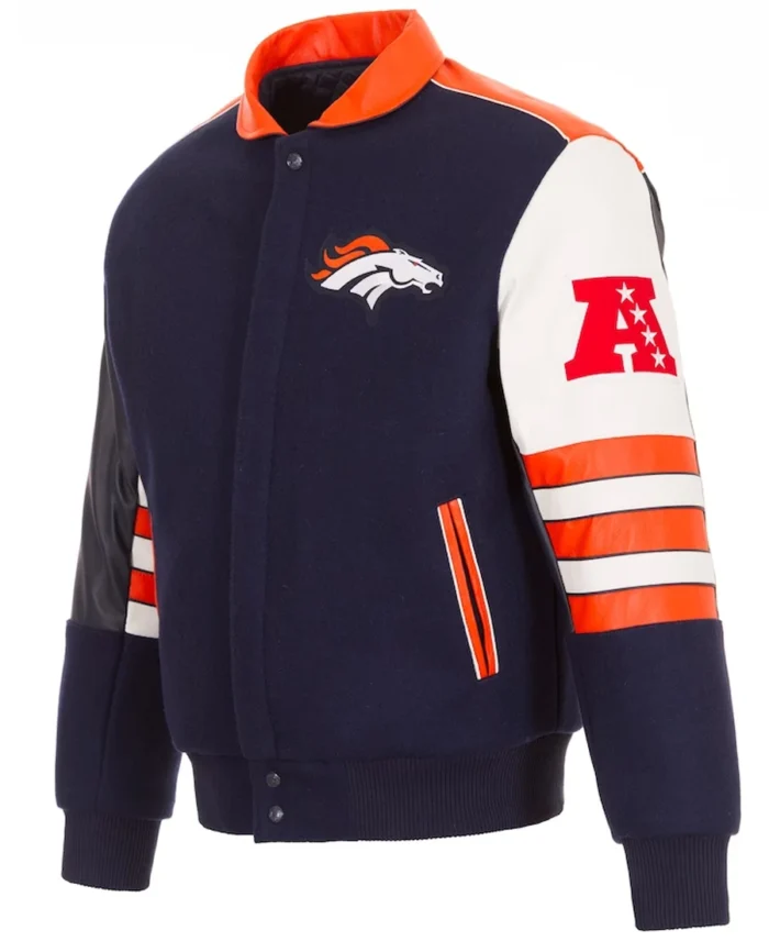 Men's Denver Broncos Von Miller Navy Wool Leather Jacket front