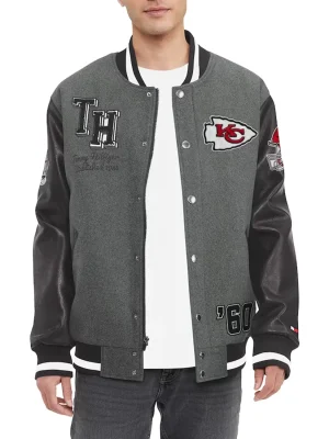 Men's Kansas City Chiefs Tommy Hilfiger Heather Varsity Jacket front