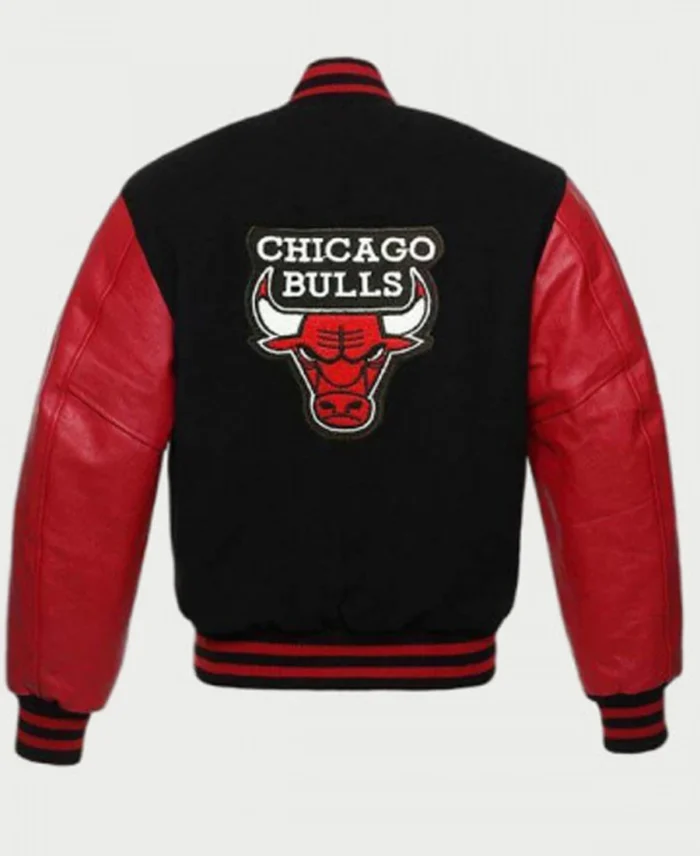 Mens Letterman Chicago Bulls Wool Red & Black Jacket back