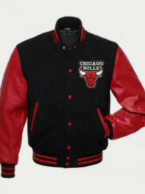 Mens Letterman Chicago Bulls Wool Red & Black Jacket front