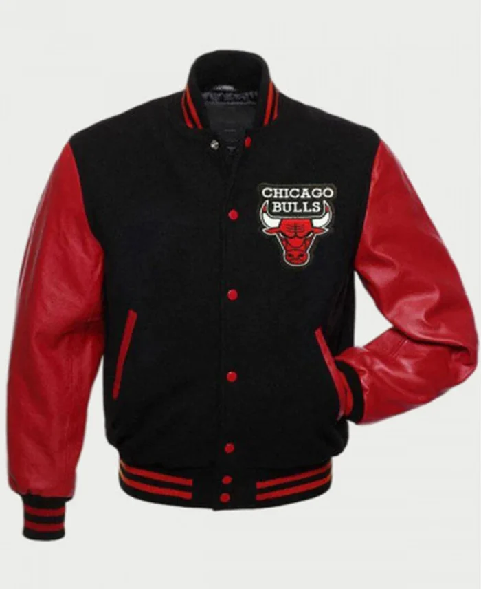 Mens Letterman Chicago Bulls Wool Red & Black Jacket front