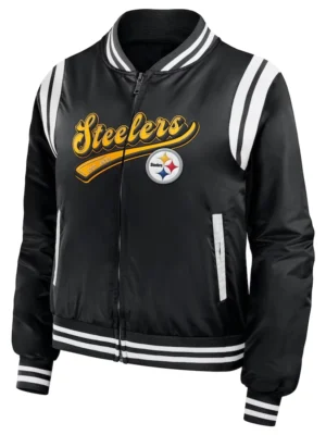 Men's Pittsburgh Steelers Black Bomber Full-Zip Jacket front