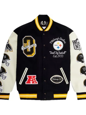 Men's Pittsburgh Steelers OVO x NFL Black Varsity Jacket front