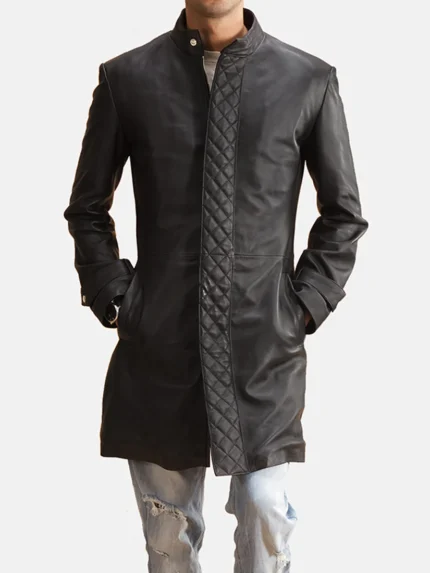 Midlander Quilted Black Leather Coat front