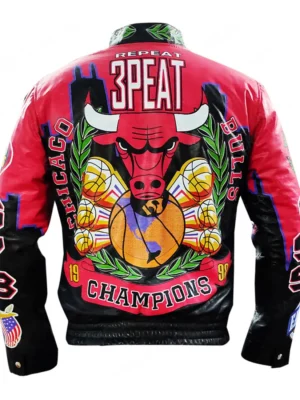 Three Peat Jeff Chicago Bulls Leather Jacket back