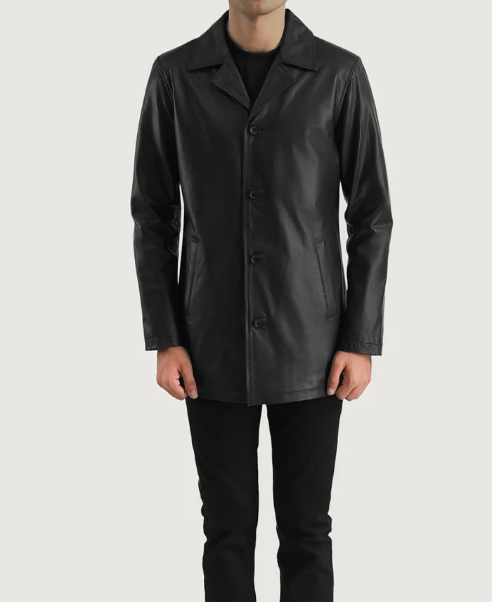 Urban Slate Black Leather Coat front