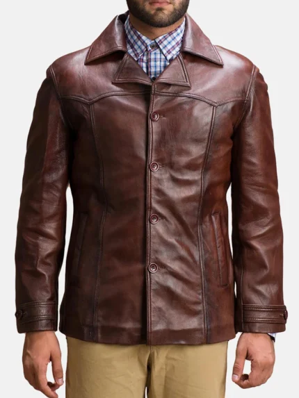 Vincent Alley Brown Leather Jacket front