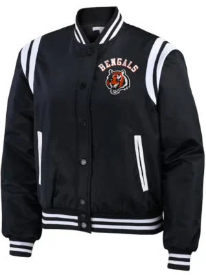 Women's Cincinnati Bengals Black Full-Zip Bomber Jacket front