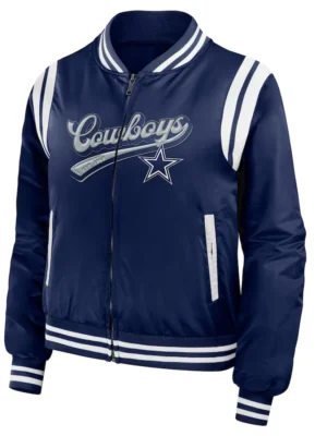 Women's Dallas Cowboys Navy Bomber Full-Zip Jacket front