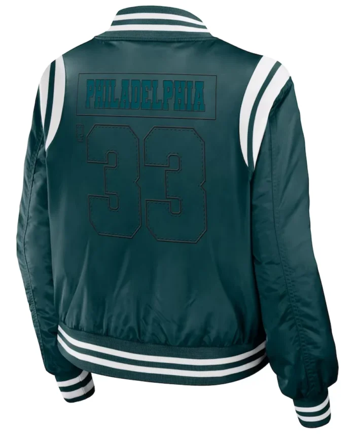 Women's Philadelphia Eagles Green Bomber Full-Zip Jacket back