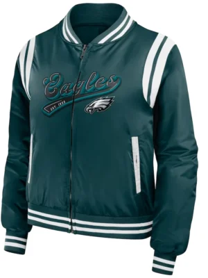 Women's Philadelphia Eagles Green Bomber Full-Zip Jacket front