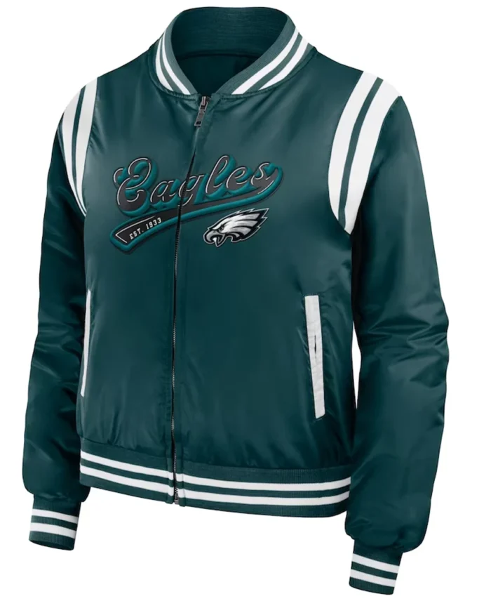 Women's Philadelphia Eagles Green Bomber Full-Zip Jacket front