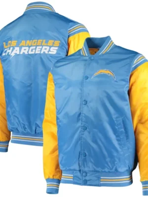 Bryan D Los Angeles Chargers Blue Satin Varsity Jacket