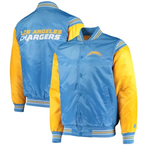 Bryan D Los Angeles Chargers Blue Satin Varsity Jacket