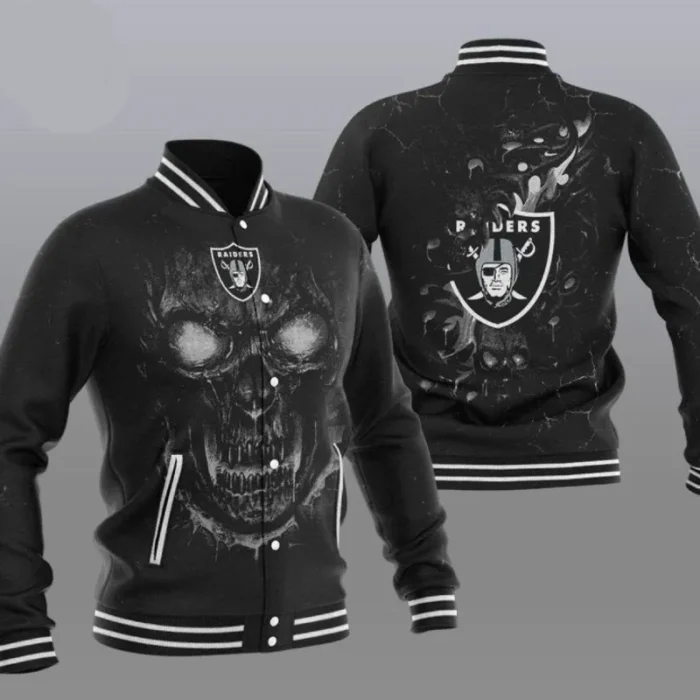 Hardy Las Vegas Raiders Skull Printed Wool Varsity Jacket