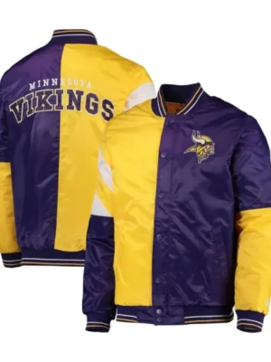 Jared Minnesota Vikings Color Block Satin Varsity Jacket