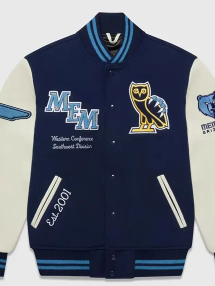 OVO-Memphis-Grizzlies-Blue-and-White-Varsity-Jacket