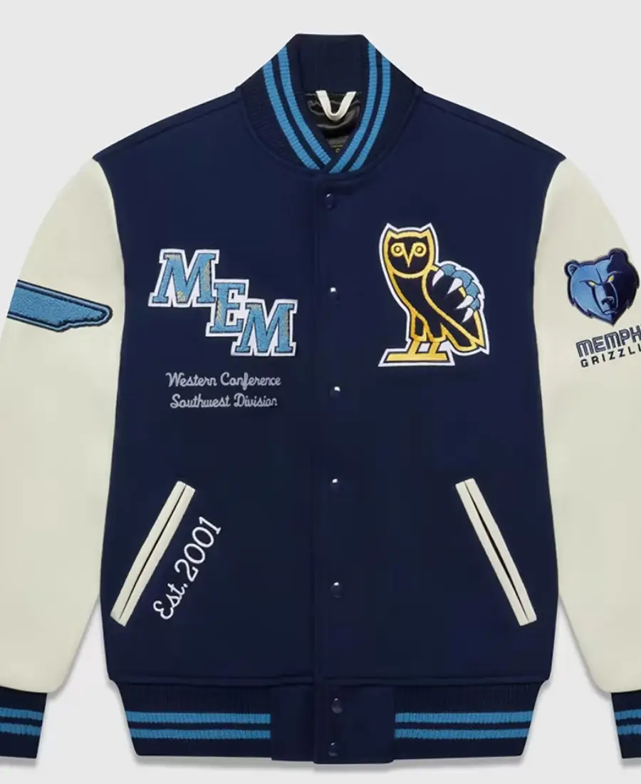 OVO-Memphis-Grizzlies-Blue-and-White-Varsity-Jacket