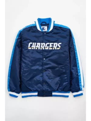 Roger L Los Angeles Chargers Blue Satin Varsity Jacket