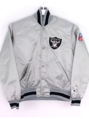 Swindell Las Vegas Raiders Satin Silver Varsity Jacket
