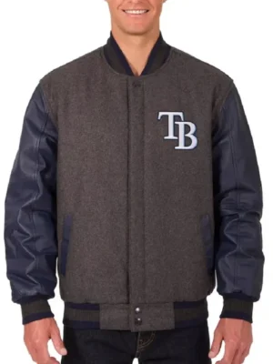 Tampa-Bay-Rays-Charcoal-and-Navy-Wool-Varsity-Jacket-510x623