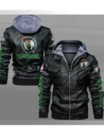 Boston Celtics Leather Hoodie Jacket