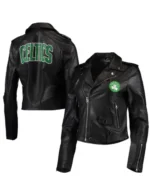 Boston Celtics Leather Moto Jacket