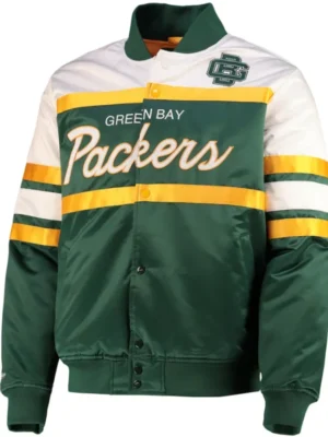 Evans Green Bay Packers Satin Varsity Jacket