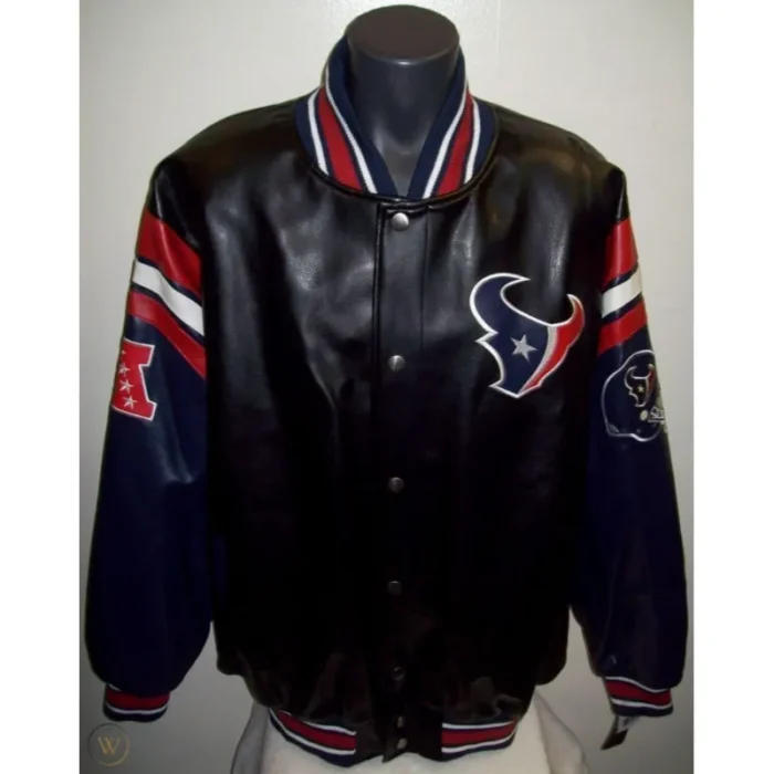 Houston Texans Faux Leather Varsity Jacket Sale