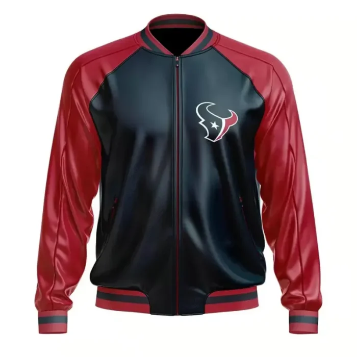 Houston Texans Faux Leather Varsity Zip Jacket