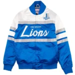 James H Detroit Lions Blue Satin Varsity Jacket
