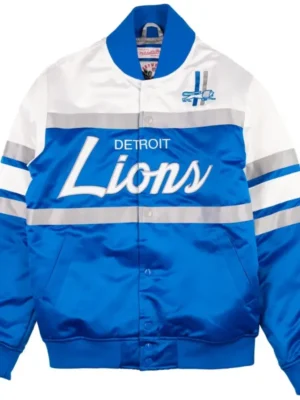 James H Detroit Lions Blue Satin Varsity Jacket