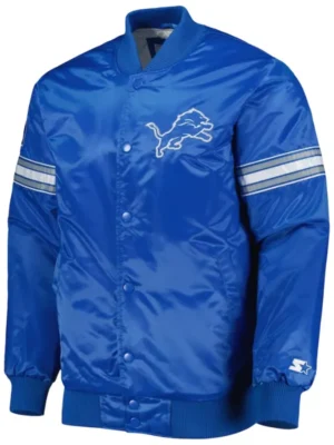 Luke Detroit Lions Starter Blue Satin Varsity Jacket