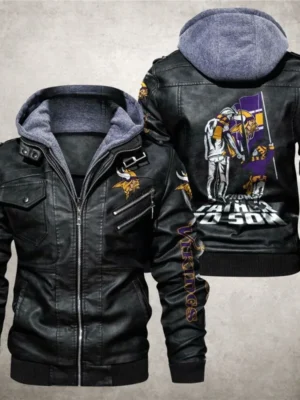 Minnesota Vikings Leather Hoodie Jacket