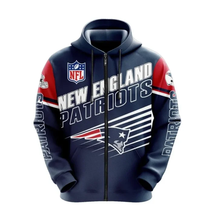 New England Patriots Zip Up Hoodie Print