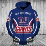 New York Giants Zip Up Blue Hoodie