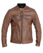 Perforated Brown Leather Motorcycle Jacket
