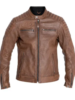 Perforated Brown Leather Motorcycle Jacket