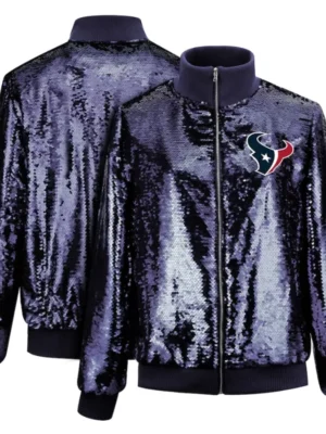Phil M Houston Texans Purple Sequin Bomber Jacket