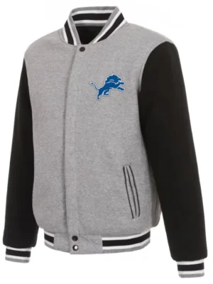 Phillip N Detroit Lions Grey and Black Varsity Wool Jacket