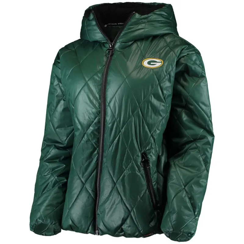 Rainey Green Bay Packers Puffer Green Quilted Hoodie Jacket