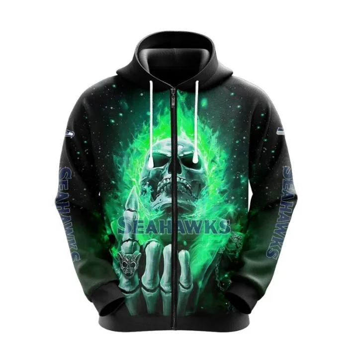 Seahawks Zip Up Black Hoodie