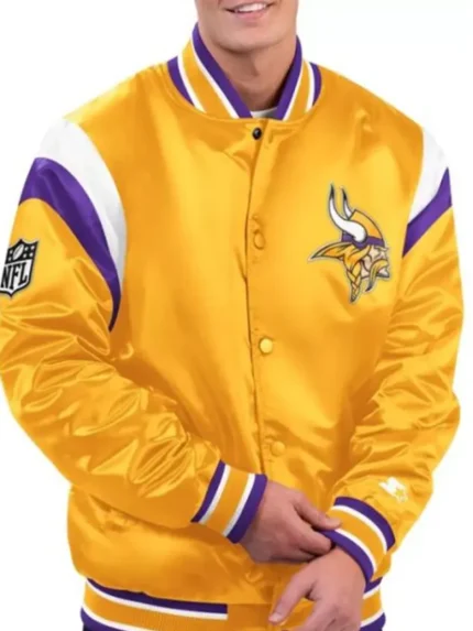 Timothy M Minnesota Vikings Yellow Satin Varsity Jacket