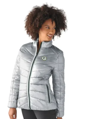 Weston A Green Bay Packers Women Puffer Silver Jacket