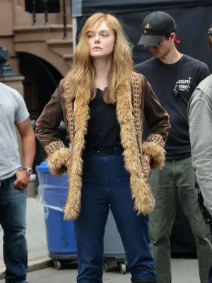 A Complete Unknown Elle Fanning Fur Jacket front