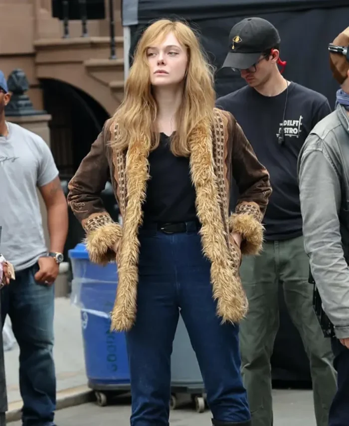 A Complete Unknown Elle Fanning Fur Jacket front