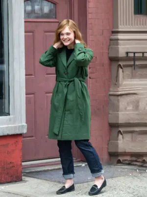 A Complete Unknown Elle Fanning Green Long Coat front