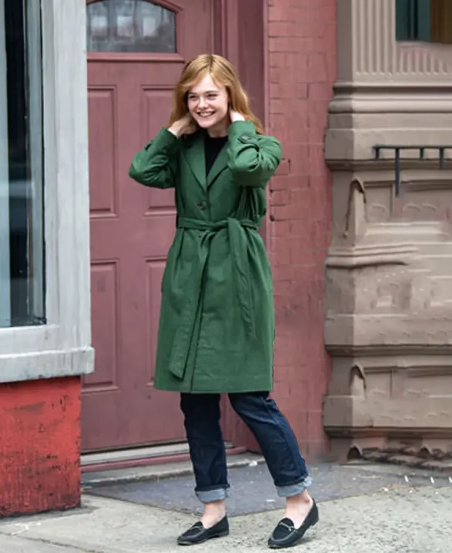A Complete Unknown Elle Fanning Green Long Coat front