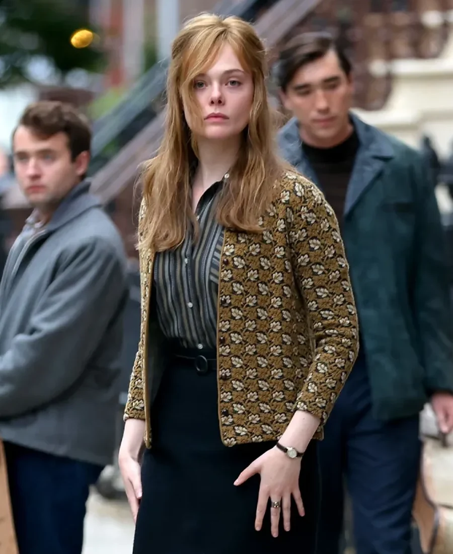 A Complete Unknown Elle Fanning Printed Cardigan Top front